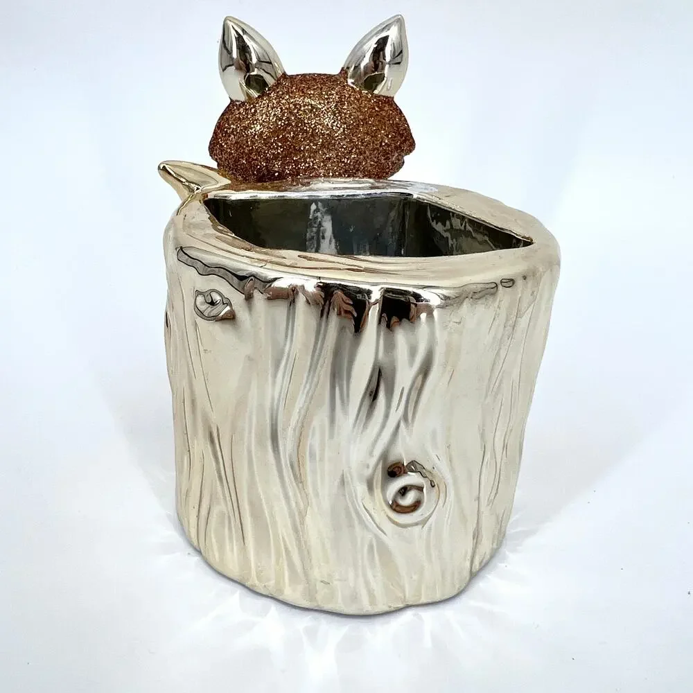 Bath and Body Works Glitter Rose Gold Fox Tree Stump Decorative Holder for Soap
